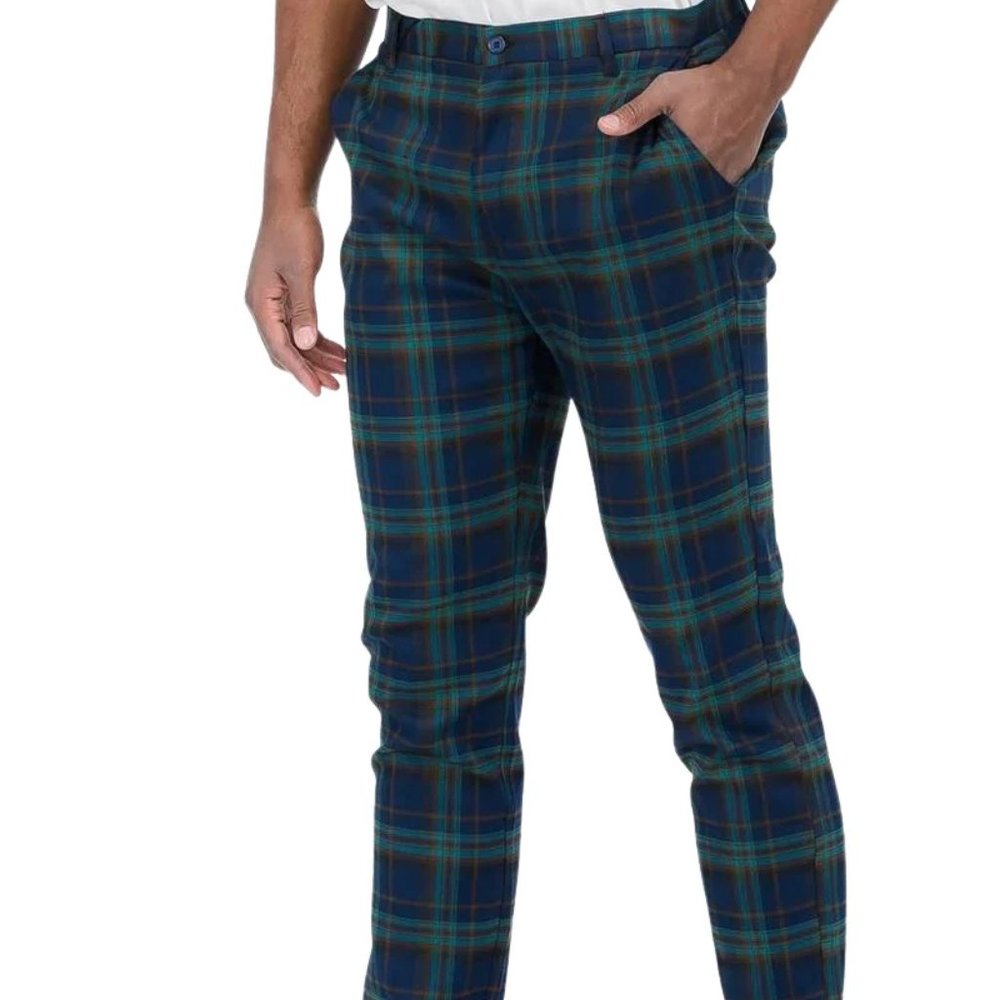 Men's Green Navy Plaid Pants / Size 34